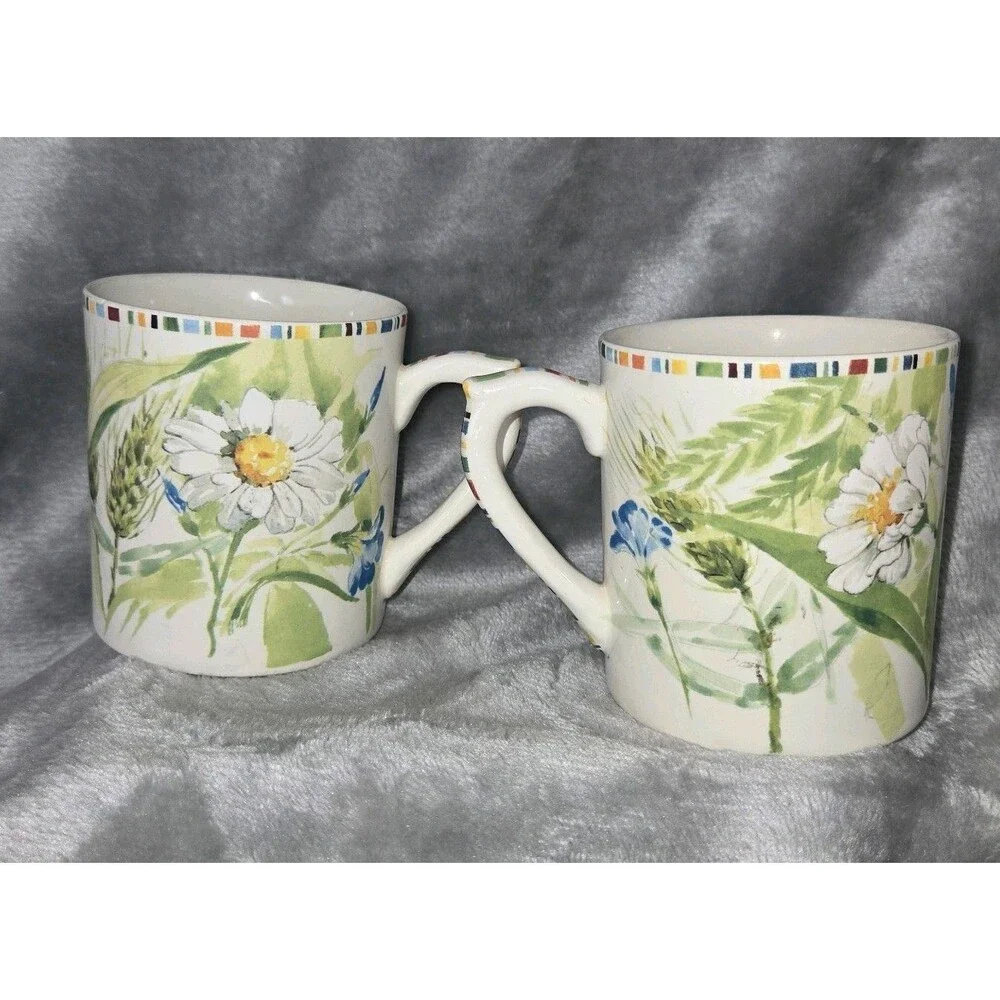 Gien France Cherry Mug Coffee Cup White Daisy Flowers Wheat Discontinued Vintage